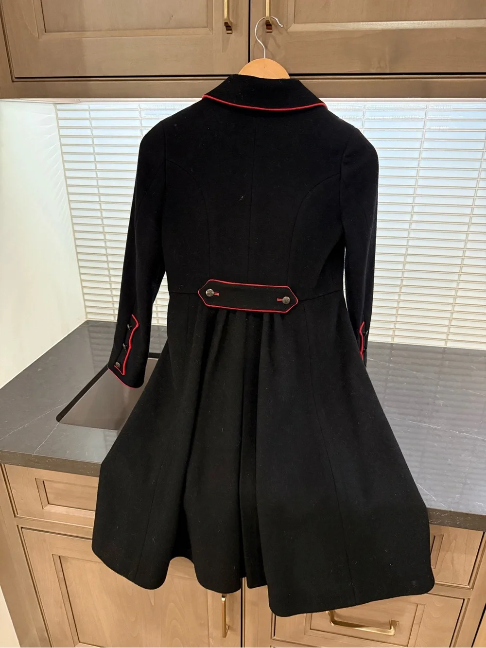 Ralph Lauren Beautiful Double Lined Wool Coat - Black with Red Trim Accents